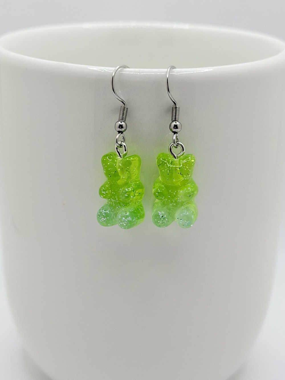 Glitter Lime Green Gummy Bear Dangle Earrings Y2K Festival Jewelry